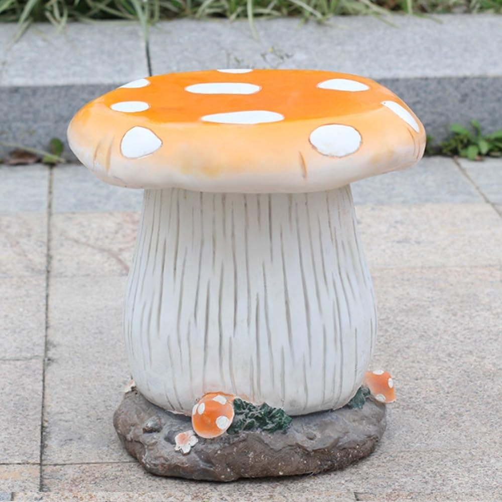 61Bb8NphXaL._AC_SL1000_.jpg Stool, Outdoor Mushroom Table Stools Garden Mushroom Stool Garden Statues for Christmas Decoration Creative Landscape Sculpture Chair for Yard Lawn Pond Ornament(Orange)