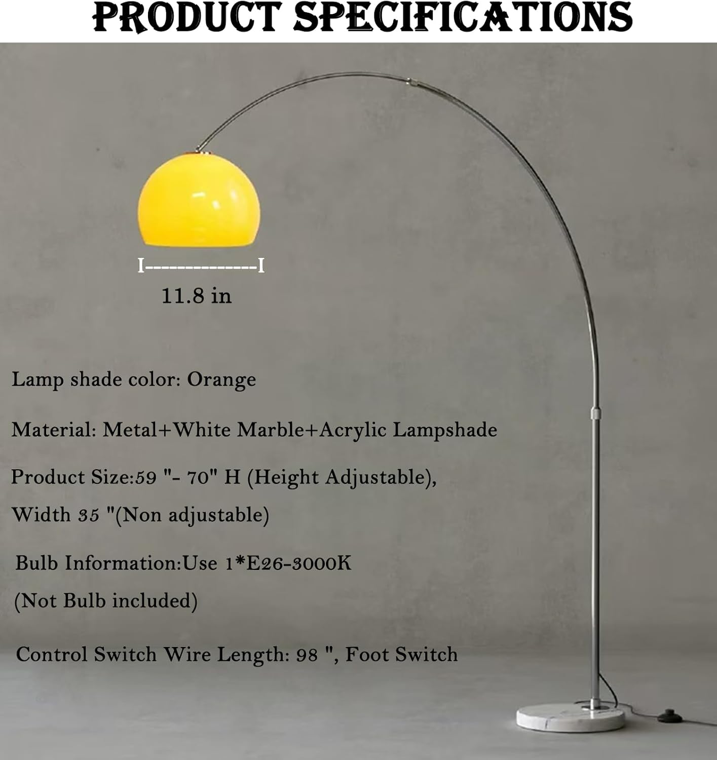 61CD6yijUHL._AC_SL1500_.jpg Nordic Simple Floor Lamp with Orange Acrylic Shade, Arc Reading Lamp for Living Room, Study Room&Bedroom Beside,Creative Orange Standing Lamps for Ambient Lighting - Image 9