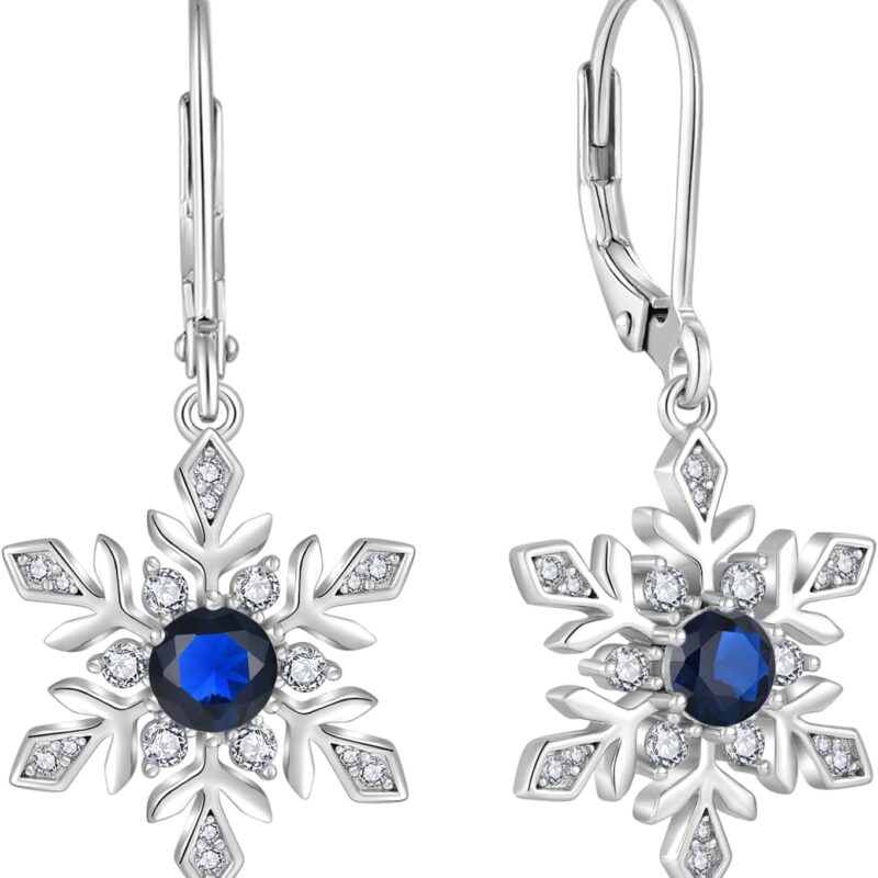 Snowflake Dangle Drop Earrings 925 Sterling Silver Winter Frozen Leverback Earrings Christmas Jewelry Gifts for Women