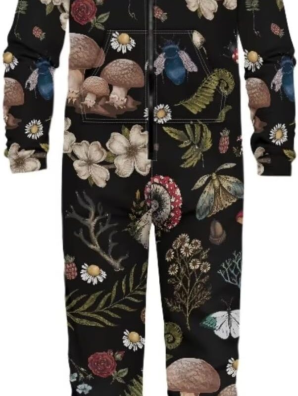 POLERO Mushroom Rabbit Onesie Pajama Women Zip Up Nightgowns Mens Hooded Sleepwear with Pocket One-Piece Housewear