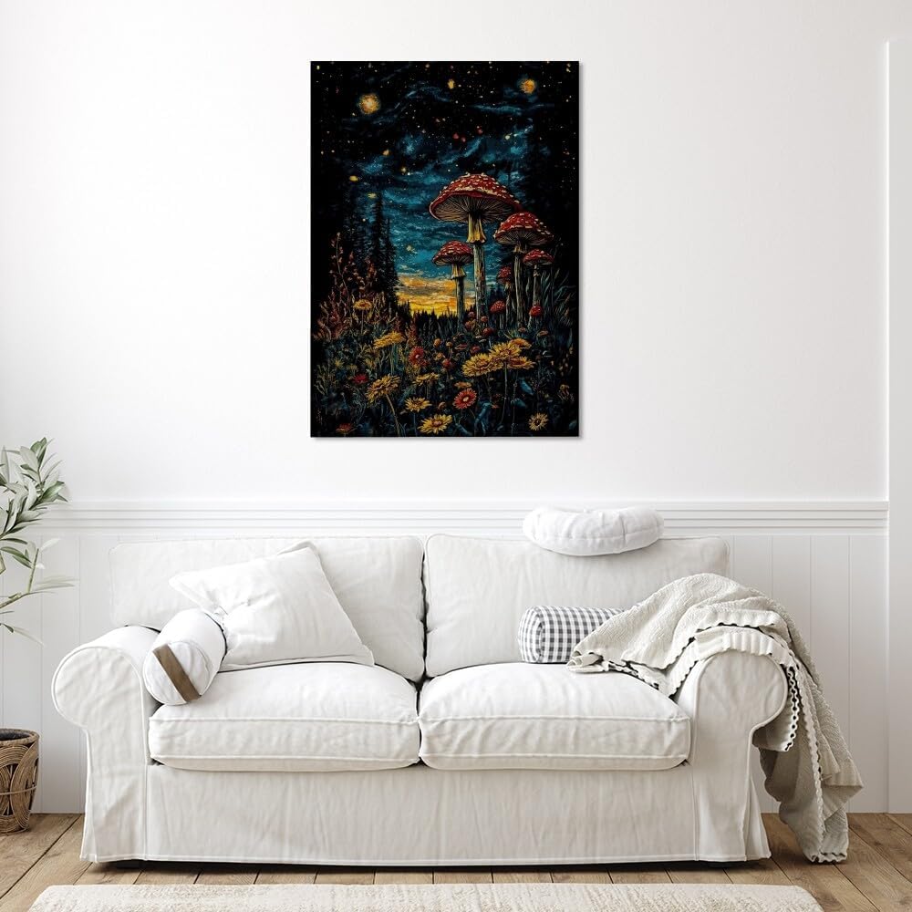 61DTMXzBJlL._AC_SL1000_.jpg Mushrooms and Wildflowers Gothic Dark Starry Sky Poster Canvas Print Retro Abstract Artwork Aesthetic Home Decor for Living Room Home Office Bedroom Wall Art Decor Framed20x30inch - Image 6