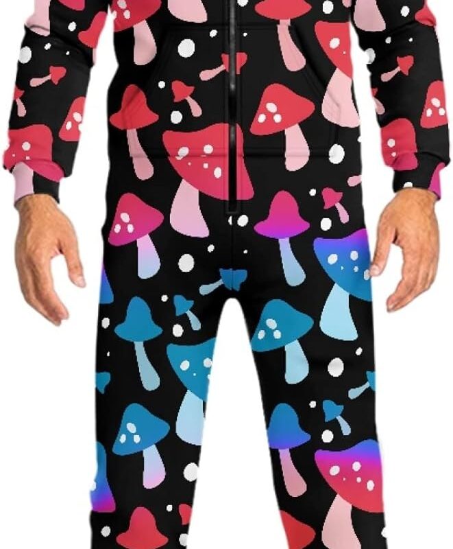Galaxy Men's Novelty One-Piece Pajamas, Bats Women's Long Sleeve Jumpsuit with Pockets, Cozy Holiday Zip-up Onesie
