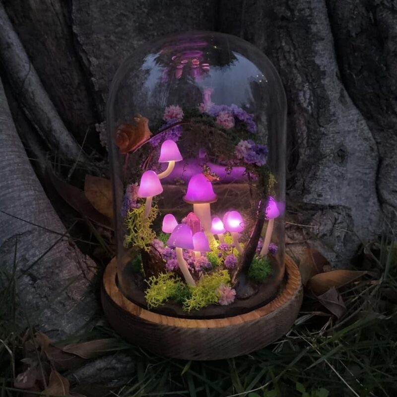 Handcrafted Purple Mushroom Night Light – Enchanted Forest Crystal Lamp with LED Glow, Fairy-Inspired Miniature Decor for Bedroom, Living Room, Nature-Themed Gift (Battery)