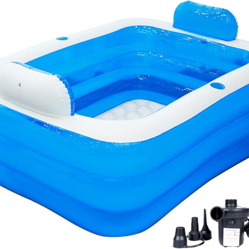 Inflatable Adult Bath Tub 2 Person,Freestanding Blow Up Bathtub with Foldable Portable Feature for Adult Spa,Indoor and Outdoor Universal Folding Pool with Electric Air Pump