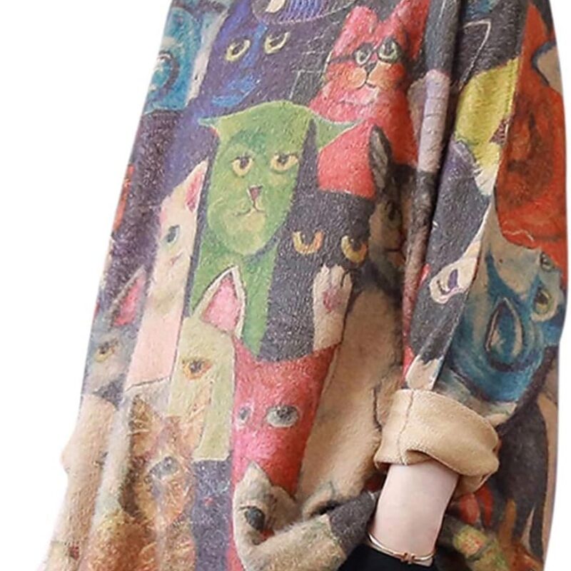 YESNO Women Christmas Sweater Graphic Printed Oversized Pullover Sweaters Casual Loose Knit Tops S01