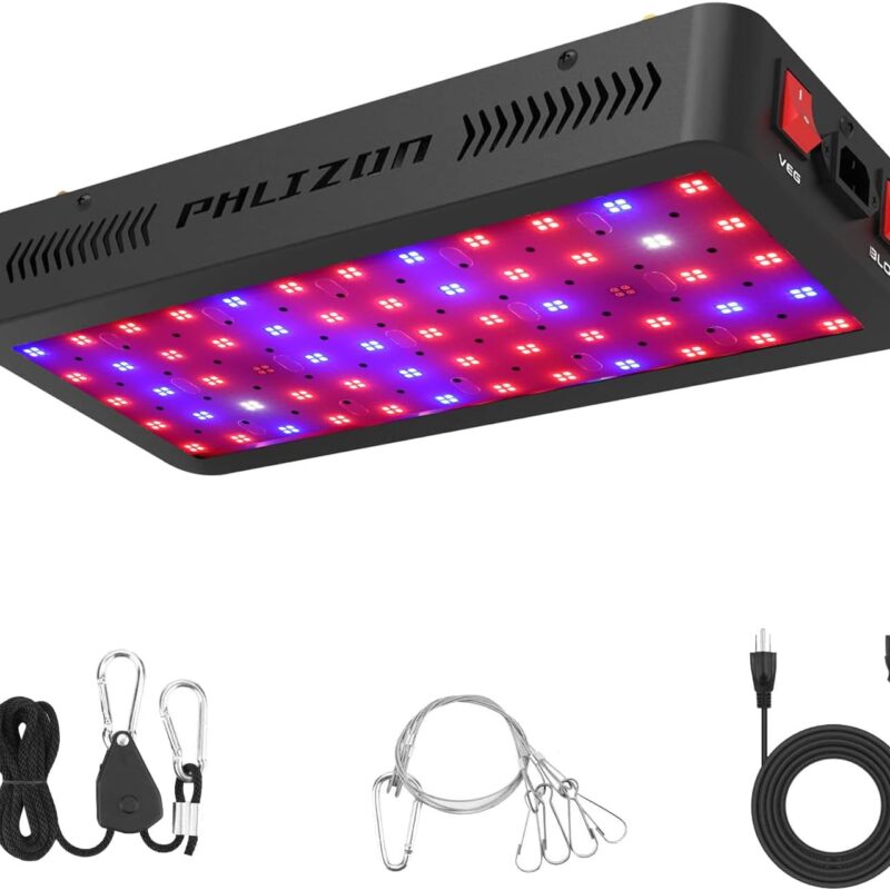 Phlizon Upgraded 600W LED Grow Light with SMD LEDs 2x2ft Full Spectrum Plants Light Double Switch Grow Led for Indoor Veg and Flower