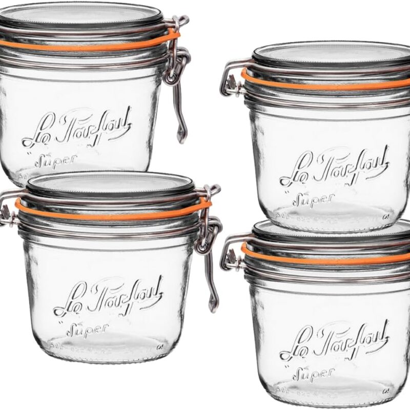 Le Parfait Super Terrine Jar | 16oz/ Pint (Pack of 4) 500ml French Glass Jar, Airtight Rubber Seal & Glass Lid | Glass Jars for Kitchen Organization and Storage Containers for Kitchen Essentials