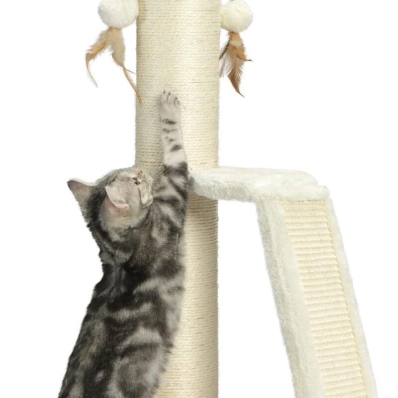 PEEKAB Cat Scratching Post,31" Tall Sisal Scratch Posts with Vertical Scratching Board for Cats and Kittens,with Track Ball and Hanging Feather Ball Toys,Beige