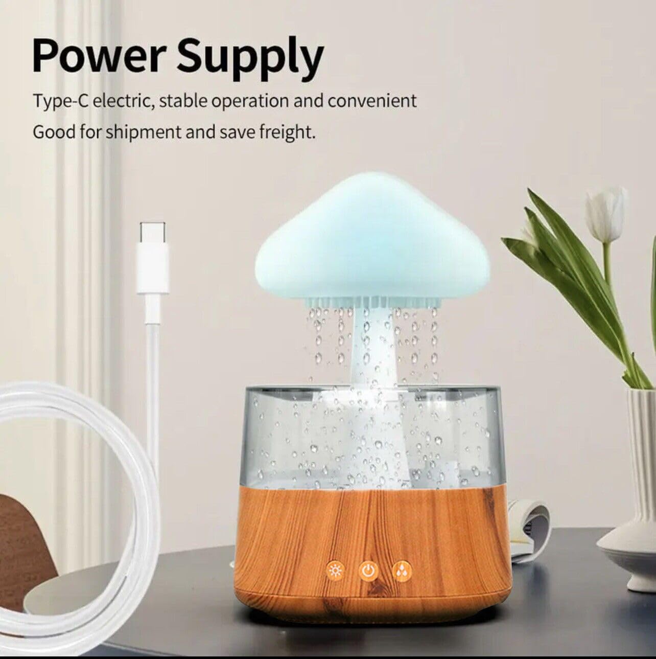 61JpxeFMhL._AC_SL1289_.jpg Rain Cloud Humidifier Water Drip with Adjustable LED Lights White Noise Humidification Desk Fountain Bedside Sleeping Relaxing Mood (Wood) - Image 4