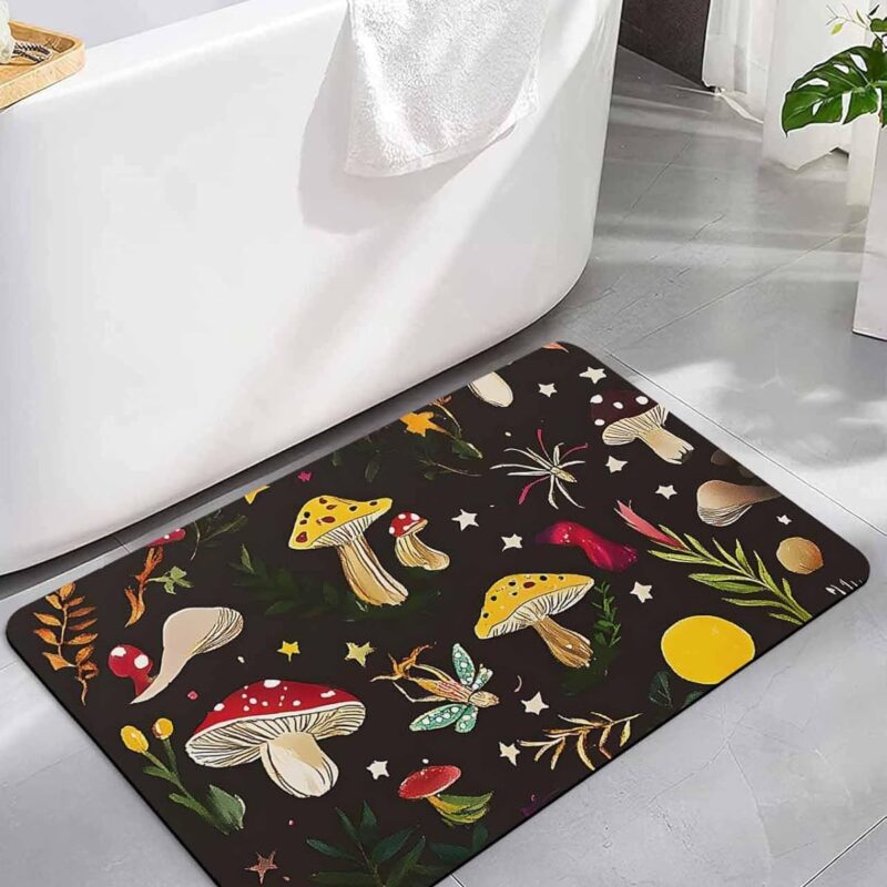 Diatomaceous Earth Bath Mat Bathtub Mat, Colorful Mushroom Plant Quick Dry Non-Slip Diatomite Mud Bathroom Floor Rugs for Bath Tub Kitchen Absorbent Pad, 20x34 in