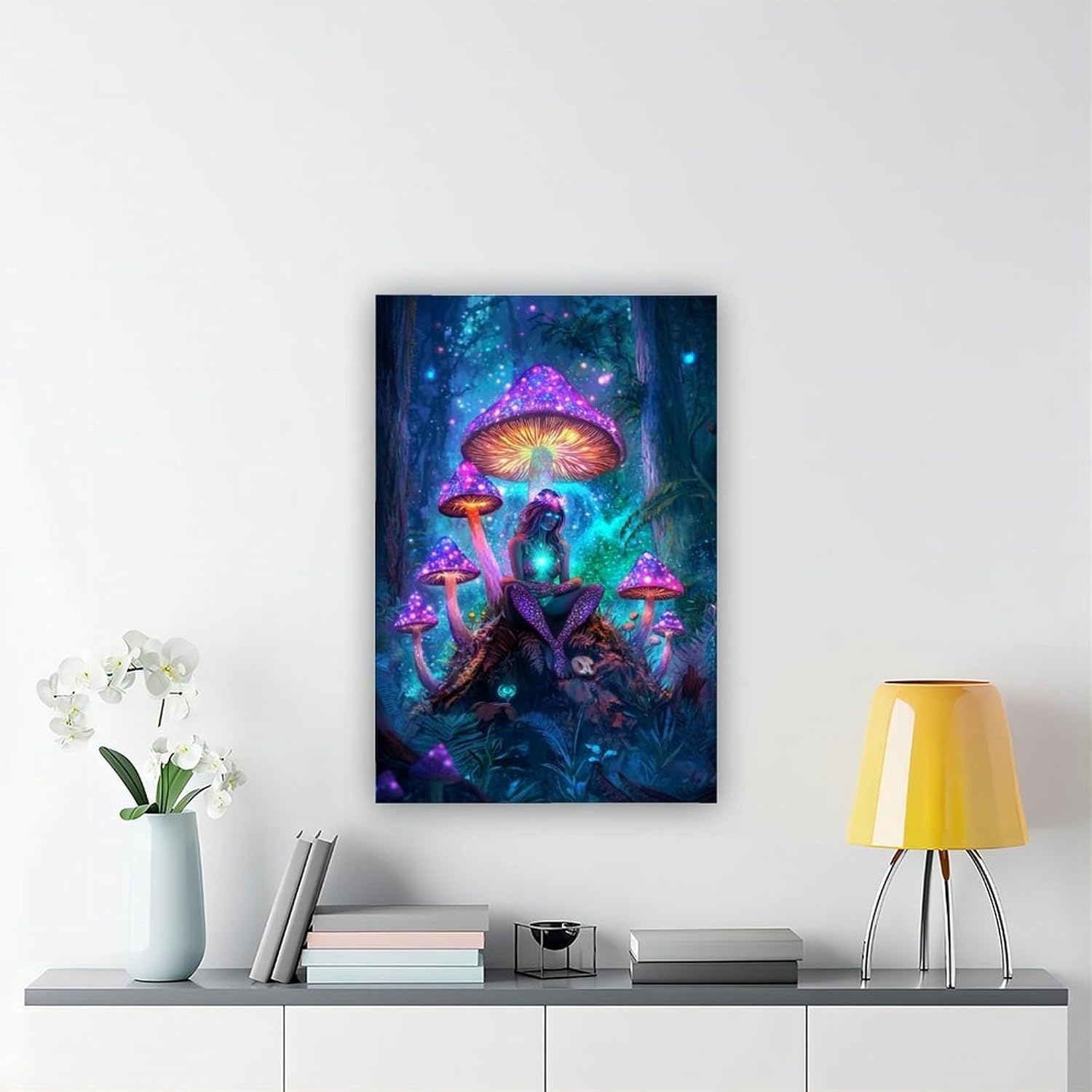 61KH1noO5fL._AC_SL1500_.jpg XAHOR Mystical Mushroom Oracle Wall Art – Psychedelic Forest Witch Poster for Boho Decor Poster Canvas Artwork Prints Rustic Farmhouse Decorations for Living Room Bathroom Bedroom 24x36inch(60x90cm) - Image 6