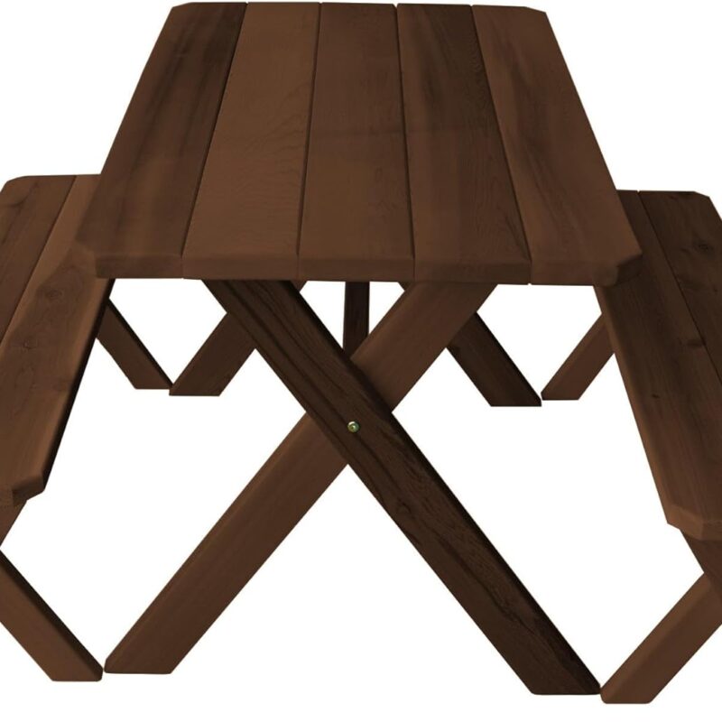 Amish-Made 55 Inch Mushroom Stained Cedar Wood Cross Legged Picnic Table and Bench Set