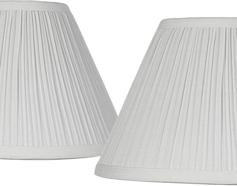 Set of 2 Bell Lamp Shades Antique White Mushroom Pleated Medium 5" Top x 11" Bottom x 7.5" Slant x 7" High Candelabra Clip-On Fitting - Springcrest