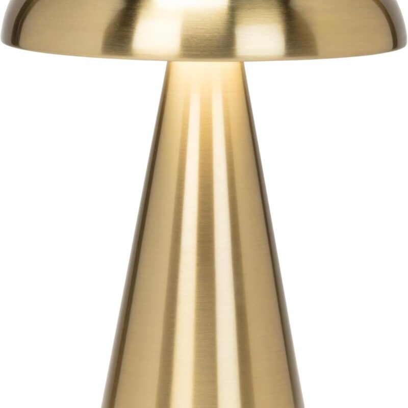 Abbott Collection Trilite Cordless Mushroom LED Table Lamp, Rechargeable Light - Metal, Gold (8 inches)