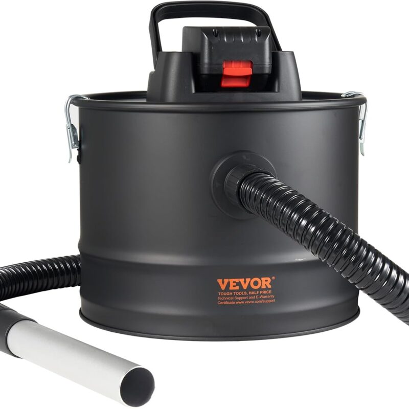 VEVOR Cordless Ash Vacuum Cleaner, 15L Capacity Powerful Suction, Portable Vacuum Cleaner with Reverse Suction, 5.9 ft Power Cable, 10 Kpa Max. Vacuum, for Fireplaces, Pellet Stoves, Wood Stove, Black