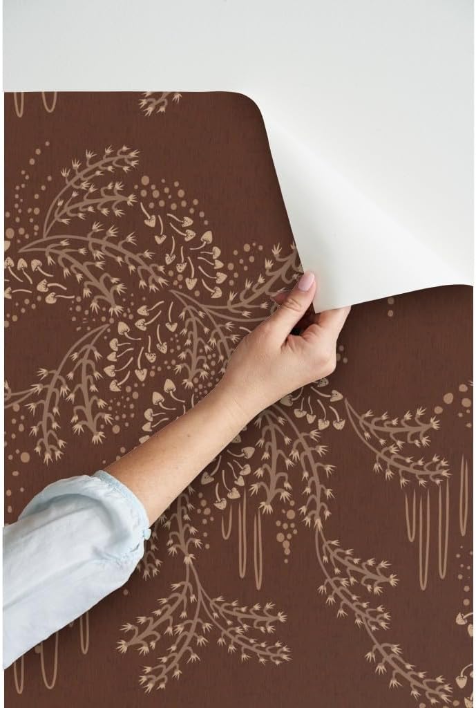 61N3XbwZ80L._AC_SL1024_.jpg Peel & Stick Wallpaper 12ft x 2ft - Autumn Branches Autumnal Fall Trees Elegant Rust Red Autumn Spice Mushrooms Forest Woodland Custom Removable Wallpaper by Spoonflower - Image 3