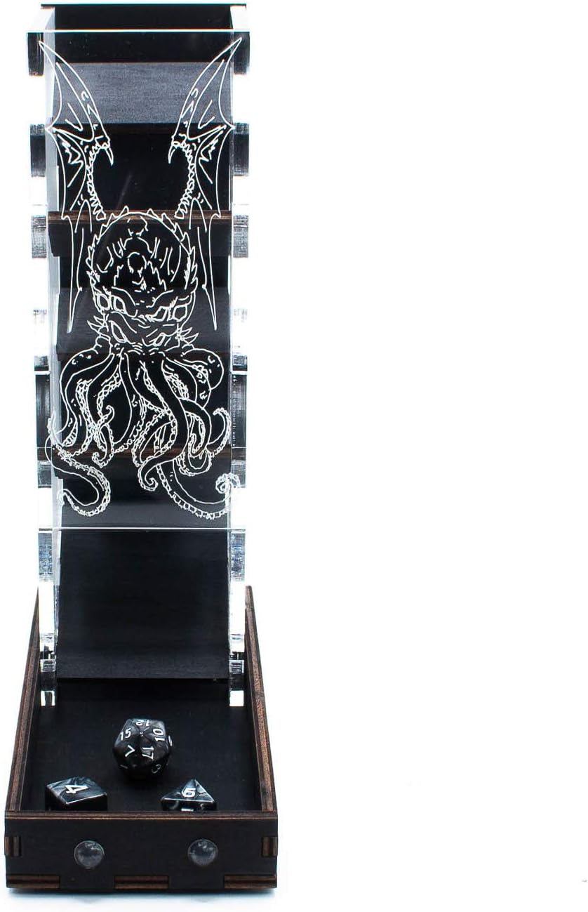 61QqLt60RBL._AC_SL1500_.jpg C4Labs Cthulhu Etched 11" Tall Dice Tower for Lovecraft Fans - Black