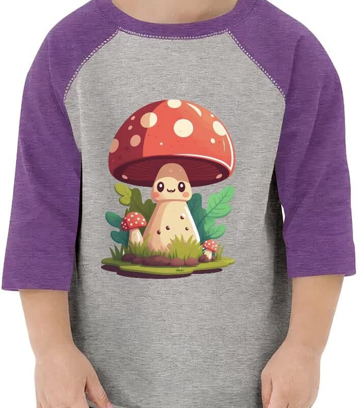 Cartoon Toddler Baseball T-Shirt - Mushroom 3/4 Sleeve T-Shirt - Art Kids' Baseball Tee