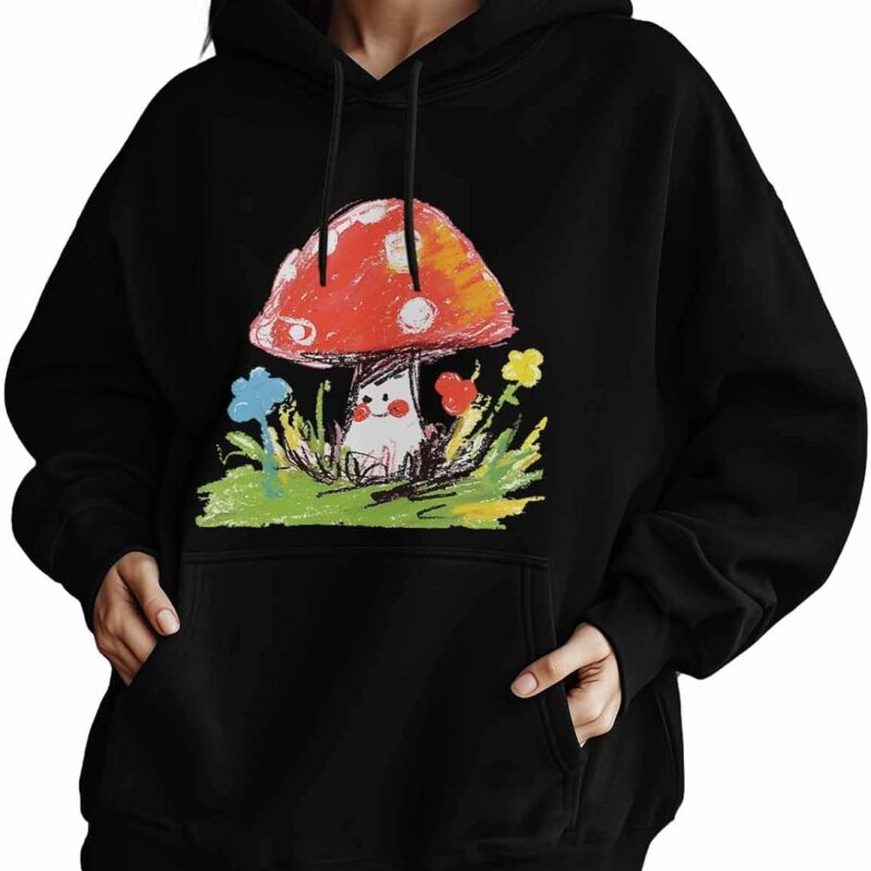 Womens Hoodies Fashion Hooded Sweatshirts Red Mushroom Spring Casual Long Sleeve Drawstring Pullover Tops Shirt