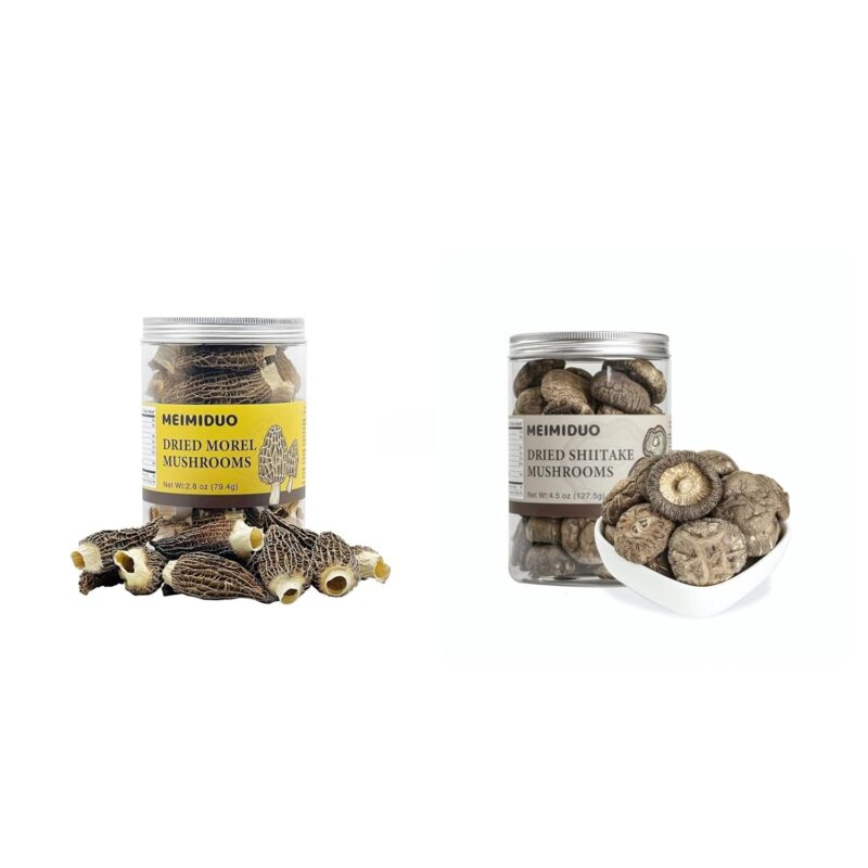 MEIMIDUO Premium Mushrooms Family Assortment Set, 1 Pack Of Dried Morel Mushrooms(2.8 Oz) & 1 Pack Of Dried Shiitake Mushrooms(4.5 Oz) , - Natural, Ready for Gourmet Cooking at Home