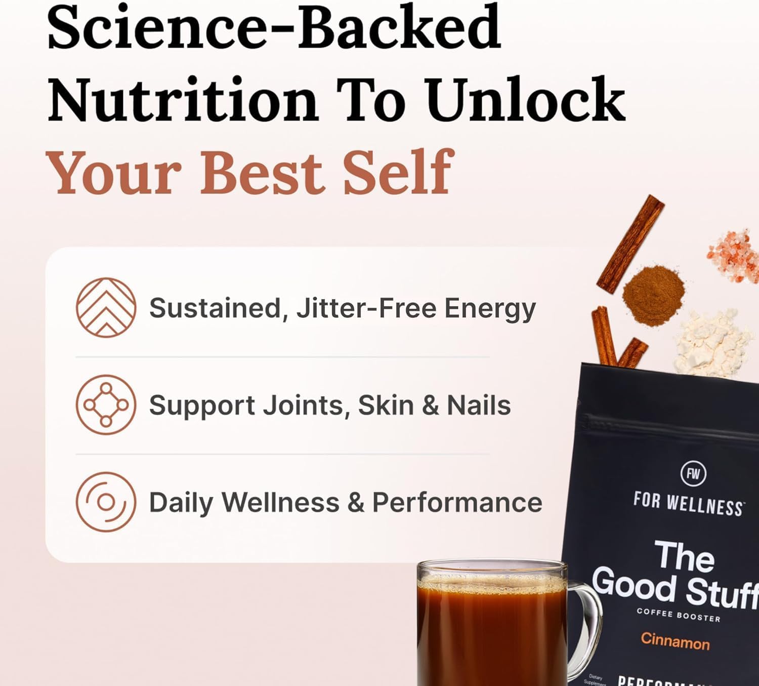 61Y9YhVeML._AC_SL1500_.jpg For Wellness The Good Stuff Performance Blend (30 Travel Packets), Non-Dairy Coffee Supplement with Collagen, L-Theanine and Himalayan Pink Salt – Improves Focus and Increases Energy - Image 2