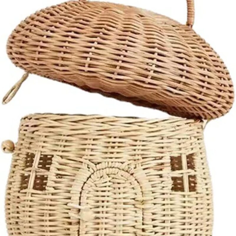 Mushroom Basket with Lid, Mushroom Rattan Storage Basket, in a Box House - Small Doll house, Decorative Hand Woven Basket, Wicker Decoration Artwork