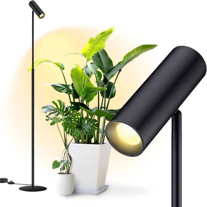 6FT Standing Grow Light for Indoor Plants, 25W 3000K Full Spectrum COB Plant Light Bulb, 360° Rotating Head, Metal Floor Grow Lamp with On/Off Switch for Large Plant, Seedling