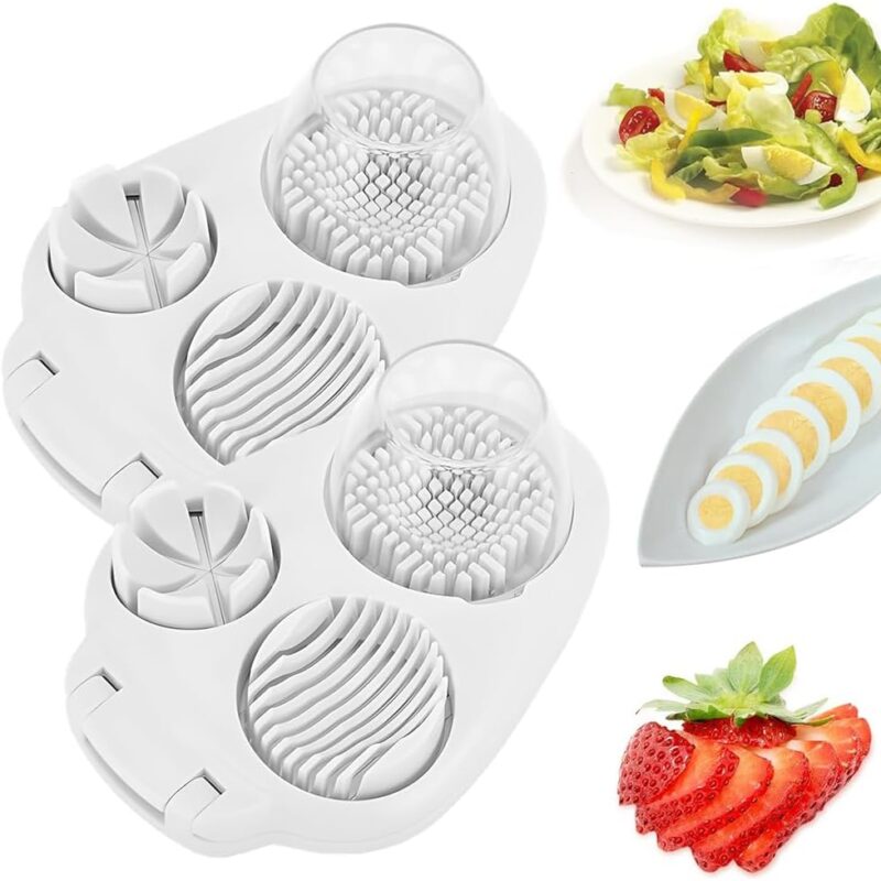 3 in 1 Egg Slicer for Hard Boiled Eggs, 2025 New Egg Cutter for Hard Boiled Eggs for Strawberry Mushroom Grape Cherry Tomato, Multifunctional Food Cutter Slicer for Home Kitchen Chopper Gadgets (2PCS)