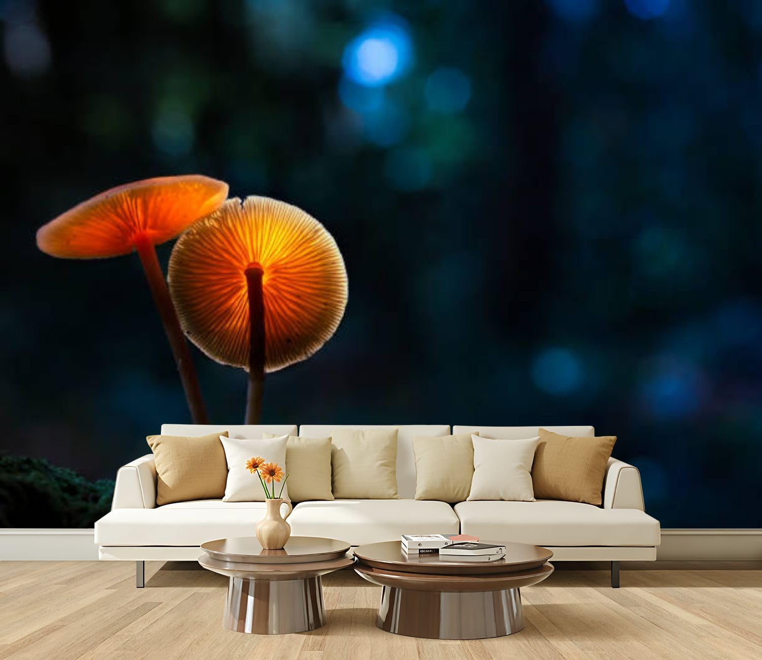 61dzD8DTf5L._AC_SL1500_.jpg Wall Mural Mushroom Lights Silk Removable Wallpaper 3D Large Wall Mural Sticker Home Decor for Living Room Bedroom 100"x144" (Not Self-Adhesive)