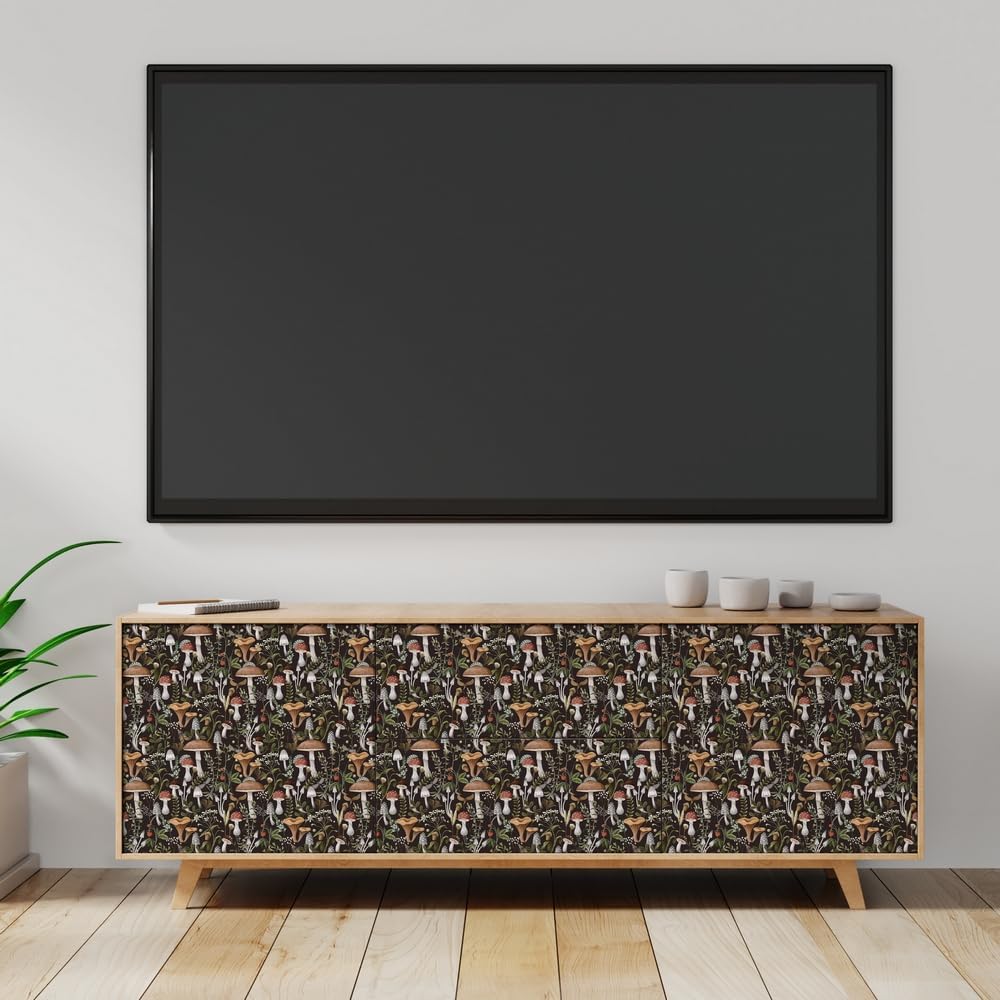 61eYel4FrL._AC_SL1000_.jpg Black Boho Mushroom Peel & Stick Vintage Floral Self-Adhesive Retro Removable Wallpaper 17.7"X32.8ft - Image 2