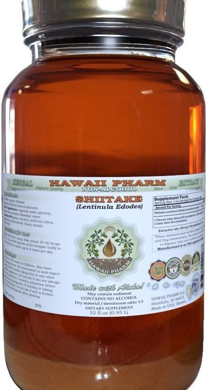 Shiitake Alcohol-Free Liquid Extract, Organic Shiitake (Lentinula Edodes) Dried Mushroom Glycerite 32 oz Unfiltered