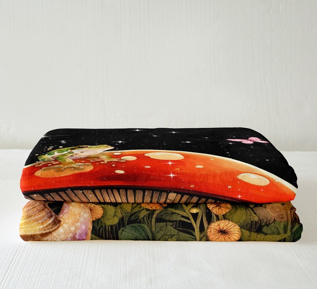 61hOlmOIU-L._AC_SL1200_.jpg Feelyou Kids Red Mushroom Fleece Throw Blanket, Cartoon Mushroom Frog Plush Blanket for Kids Boys Girls Natural Wild Fungus Sherpa Blanket Colorful Butterfly Fuzzy Blanket Queen 90"x90" - Image 4