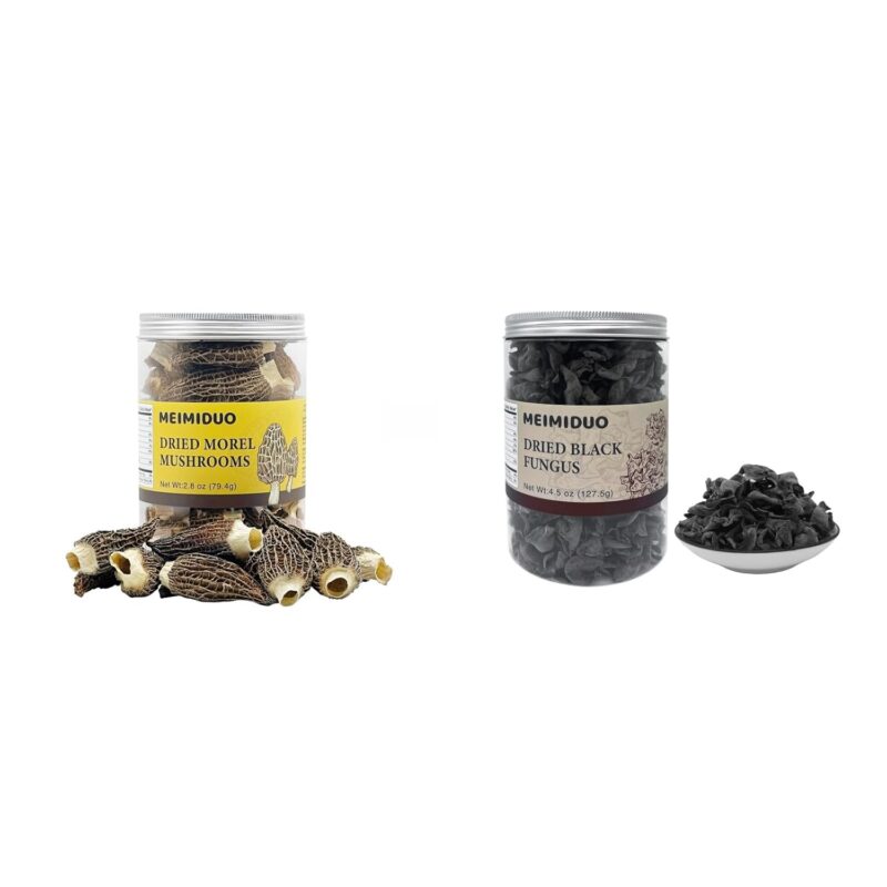 MEIMIDUO Premium Mushrooms Family Assortment Set, 1 Pack Of Dried Morel Mushrooms(2.8 Oz) & 1 Pack Of Dried Black Fungus(4.5 Oz), - Natural, Ready for Gourmet Cooking at Home