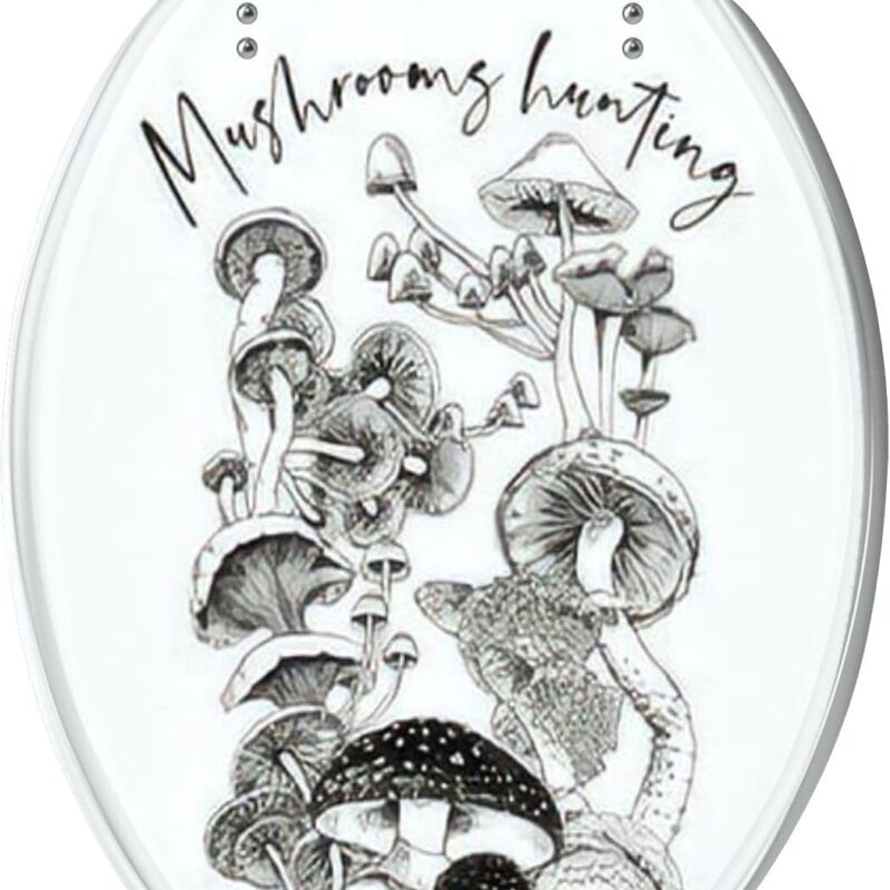 Elongated Toilet Seat Composition Different mushrooms Mushrooms hunting lettering quote Quiet Close Strong Stainless Steel Hinges Resin Toilet Seat Easy to Install Easy to Clean