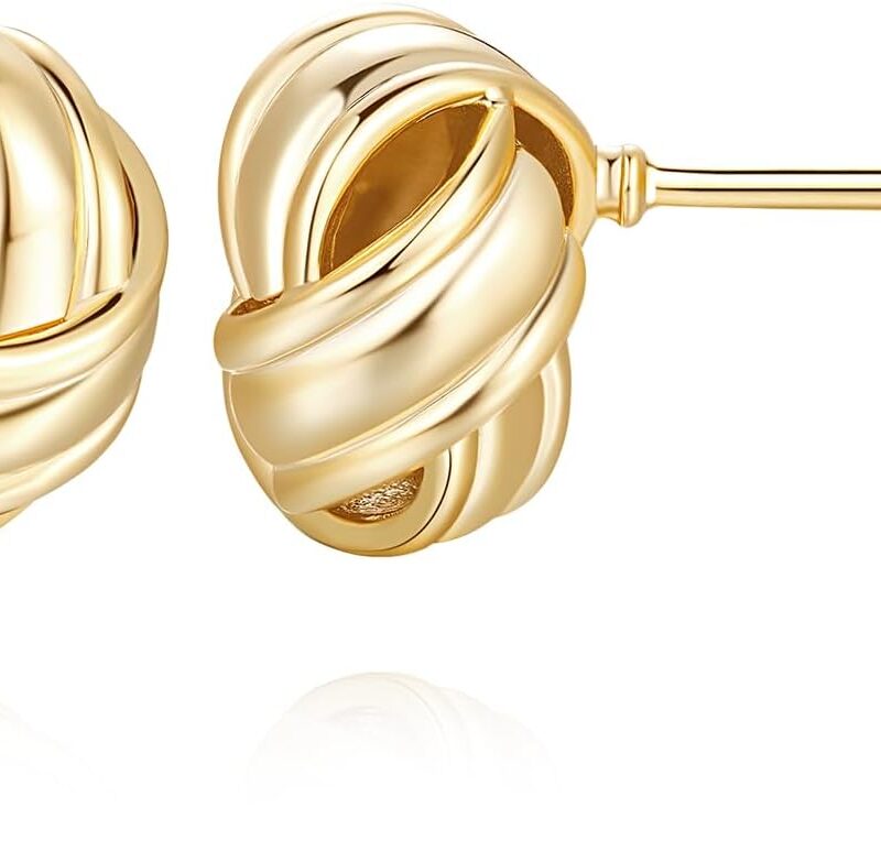 14K Gold Stud Earrings for Womens Stud Earrings Small Round Knot Earrings Studs Twisted Hypoallergenic Earrings