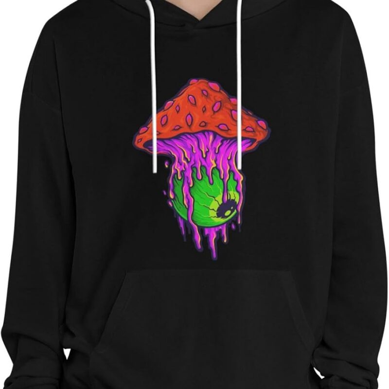 POOEDSO Melting Mushrooms With Eyes Sweatshirts For Men Women Casual Long Sleeve Sweatshirt Pullover Hoodie with Pocket
