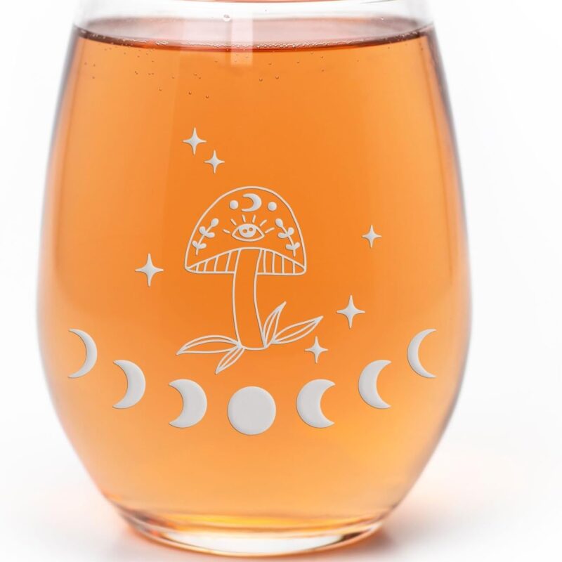 Celestial Mushroom Stemless Wine Glass - Astrology Gift - 4 Glasses