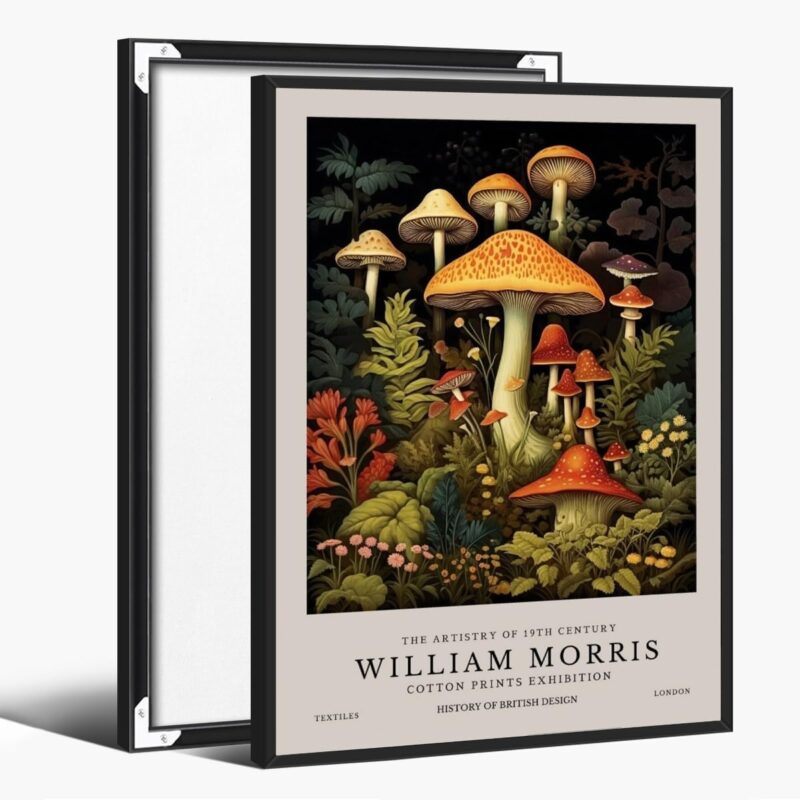 Dark Academia Gothic Aesthetic Floral Botanical Mushroom Poster Canvas Wall Art Living Room Aesthetic Home Decor Bedroom Decoration Gift Posters black framed16x24inch