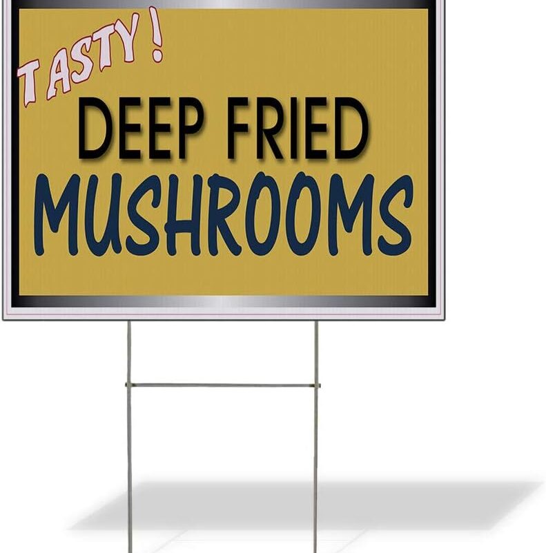 Fastasticdeals Weatherproof Yard Sign Deep Fried Mushrooms Restaurant Cafe Bar B Blue Lawn Garden Vegetables 24x18 Inches 2 Sides Print