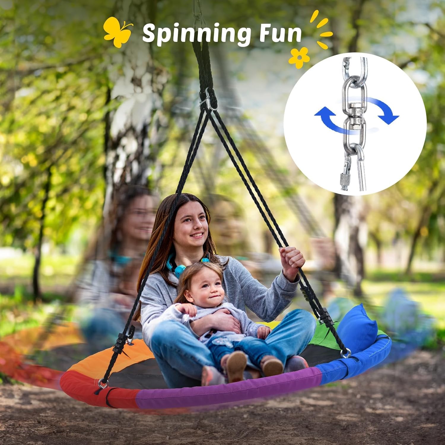 71uQCUSwLL._AC_SL1500_.jpg Trekassy 700lbs 40“ Saucer Tree Swing for Kids Adults Outdoor 900D Oxford Waterproof with Pillow, Swivel, 2pcs Tree Hanging Straps - Image 4