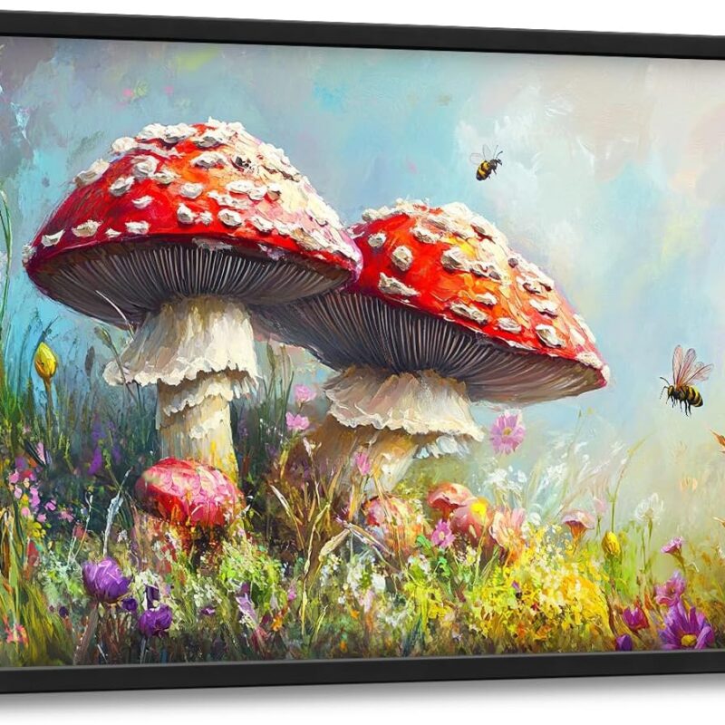 Kylora Mushroom Wall Art Mushroom Pictures Wall Decor Cottagecore Plant Prints Modern Artwork Botanical Painting Home Office Decorations For Kitchen Bathroom Bedroom Dining Living Room 36"x24"