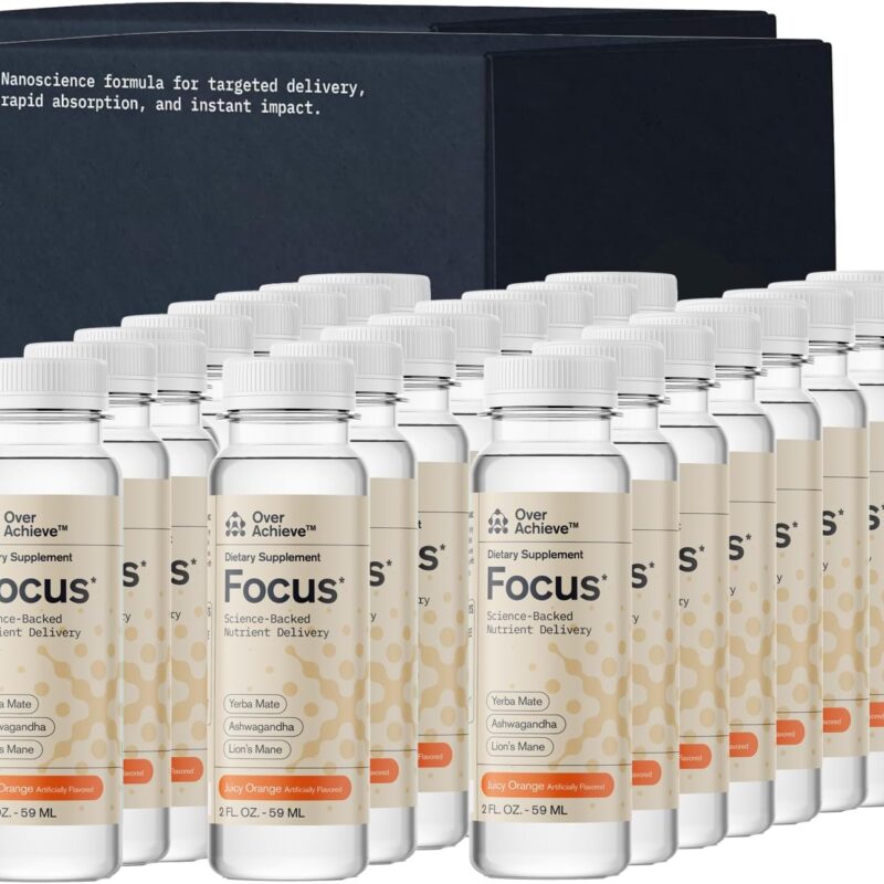 Focus Drink for Concentration- Contains Yerba Mate, Ashwagandha and Lions Mane Mushroom with Advanced Nanoscience Technology - 24 Pack Brain Focus Drink, Orange Flavor, 2oz