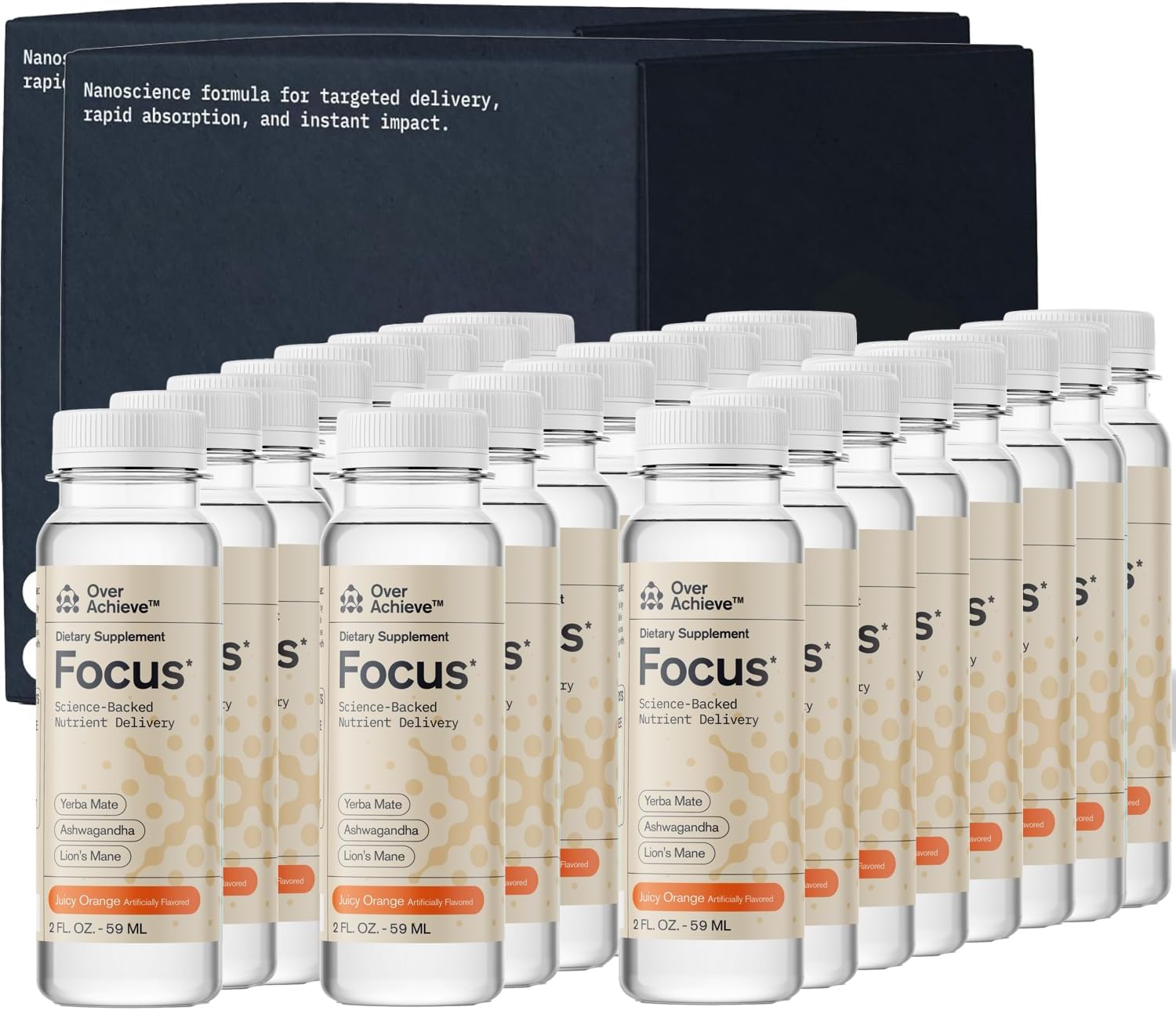 71-tPrA2PcL._AC_SL1500_.jpg Focus Drink for Concentration- Contains Yerba Mate, Ashwagandha and Lions Mane Mushroom with Advanced Nanoscience Technology - 24 Pack Brain Focus Drink, Orange Flavor, 2oz