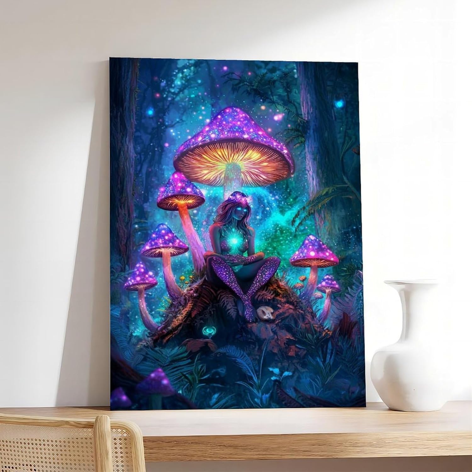 7107FO7FxRL._AC_SL1500_.jpg XAHOR Mystical Mushroom Oracle Wall Art – Psychedelic Forest Witch Poster for Boho Decor Poster Canvas Artwork Prints Rustic Farmhouse Decorations for Living Room Bathroom Bedroom 24x36inch(60x90cm) - Image 7