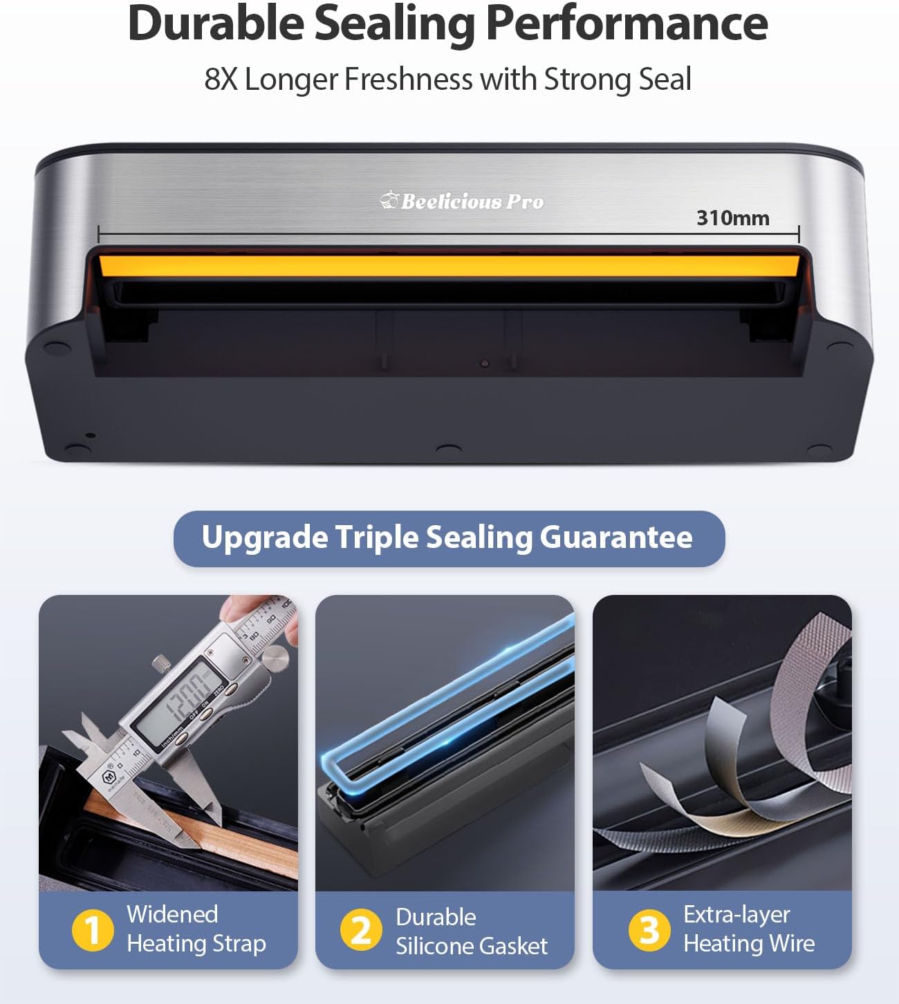 710Z8daG-L._AC_SL1500_.jpg Vacuum Sealer Machine, Beelicious 85KPA Fully Automatic 8-IN-1 Food Sealer with Bags Storage, Moist Mode and Air Suction Hose | Digital Countdown | Sous Vide,Build-in Cutter - Image 6