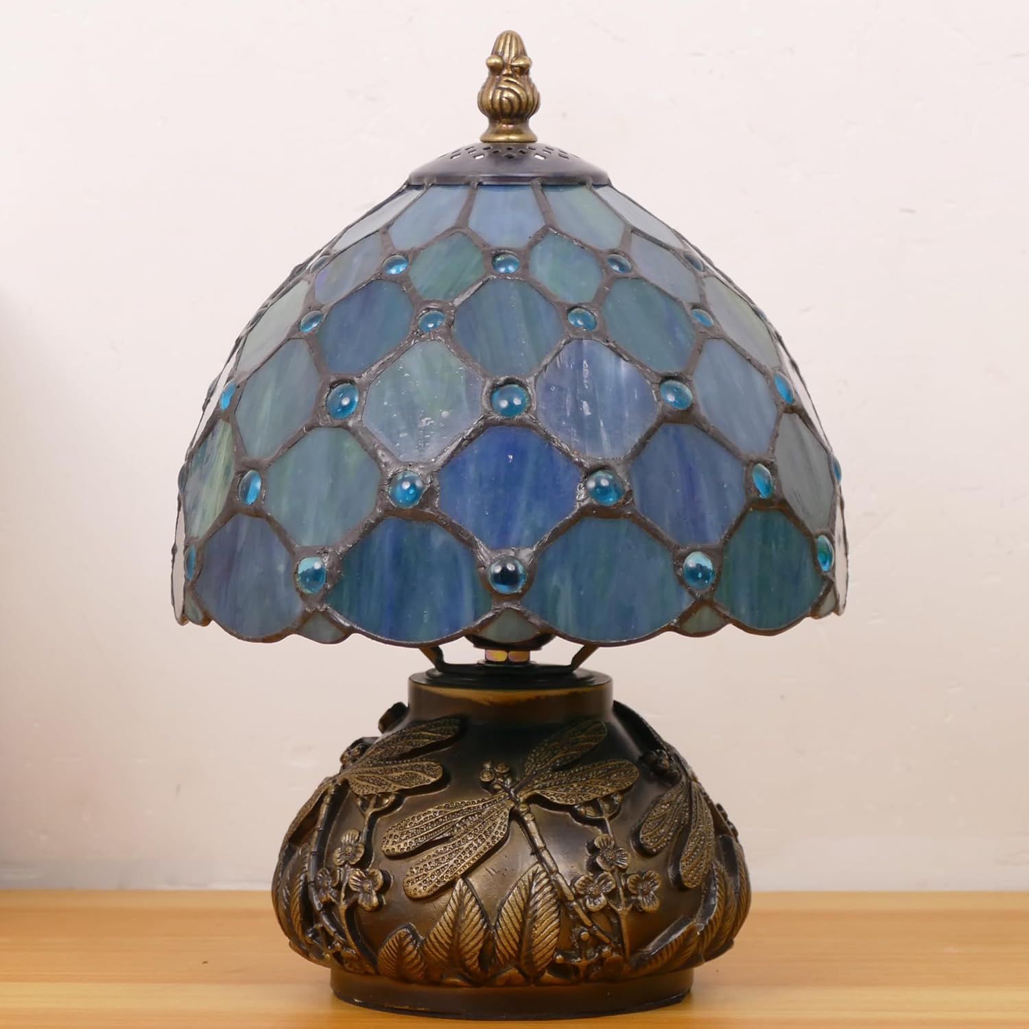 7112CDBMewL._AC_SL1500_.jpg Small Tiffany Lamp Mini Stained Glass Table Lamp Sea Blue Pearl Style Mushroom Memory Sympathy Lamp 8X11 Inch - Image 7