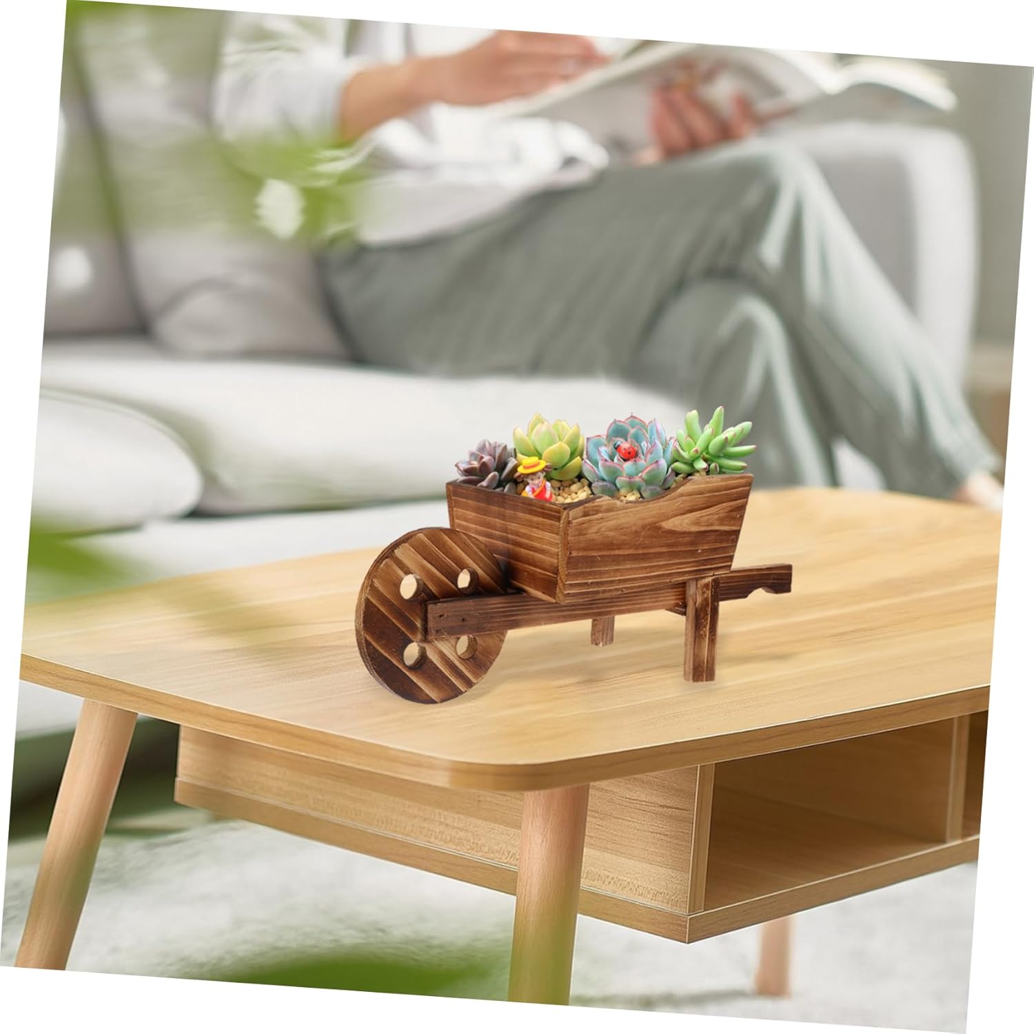 712BHVLuJ4L._AC_SL1500_.jpg Outdoor Decorations for Garden Wooden Cart Flowerpot Creative Fleshy Combination Plant Pot Shop Window Garden Decoration Ornamental Wheelbarrow Planter - Image 4