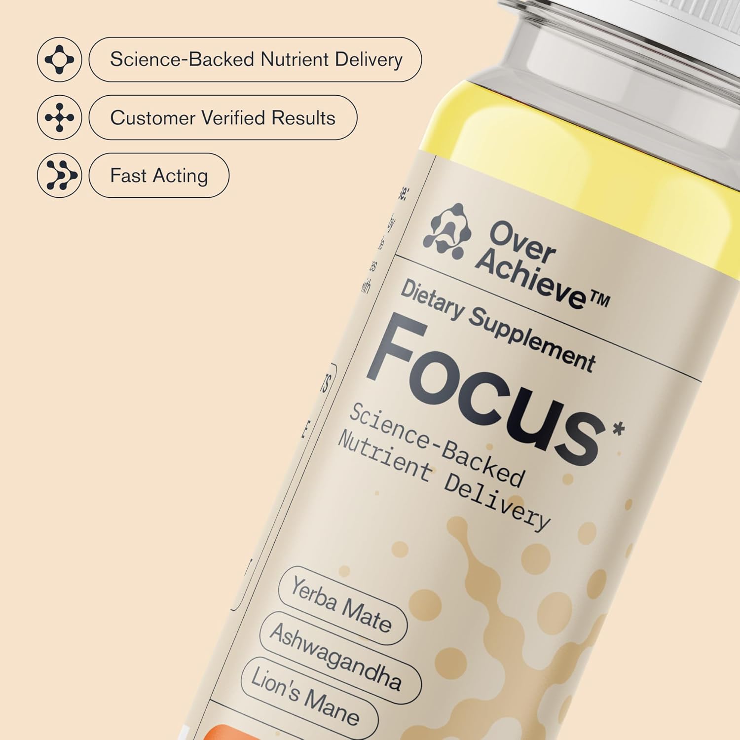 713DPVaaqwL._AC_SL1500_.jpg Focus Drink for Concentration- Contains Yerba Mate, Ashwagandha and Lions Mane Mushroom with Advanced Nanoscience Technology - 24 Pack Brain Focus Drink, Orange Flavor, 2oz - Image 2