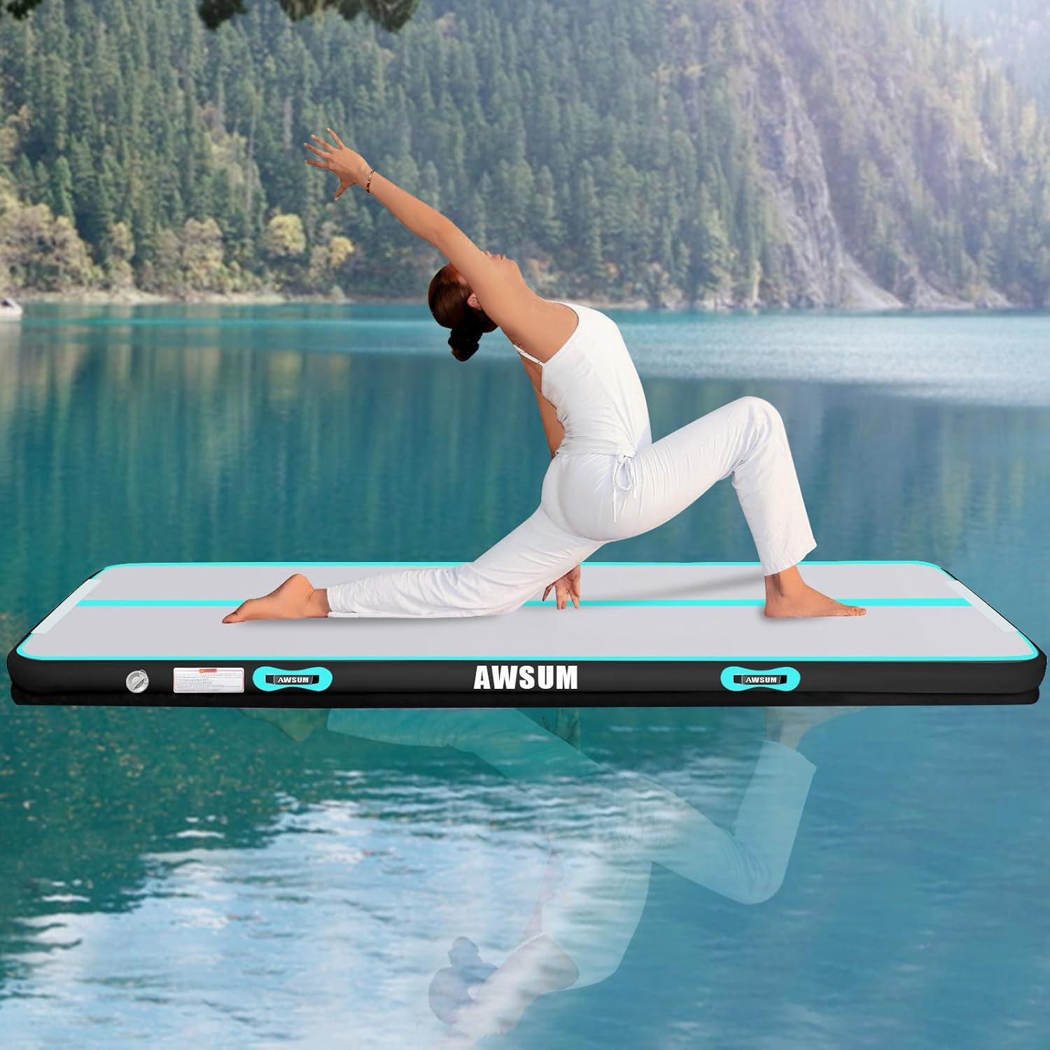 713YPKjDo5L._AC_SL1500_.jpg AWSUM Inflatable Air Gymnastics Mat 10ft/13ft/16ft/20ft/23ft Training mat 4/8 inches Thick tumbling mat with Electric Pump for Home/Gym/Outdoor - Image 7