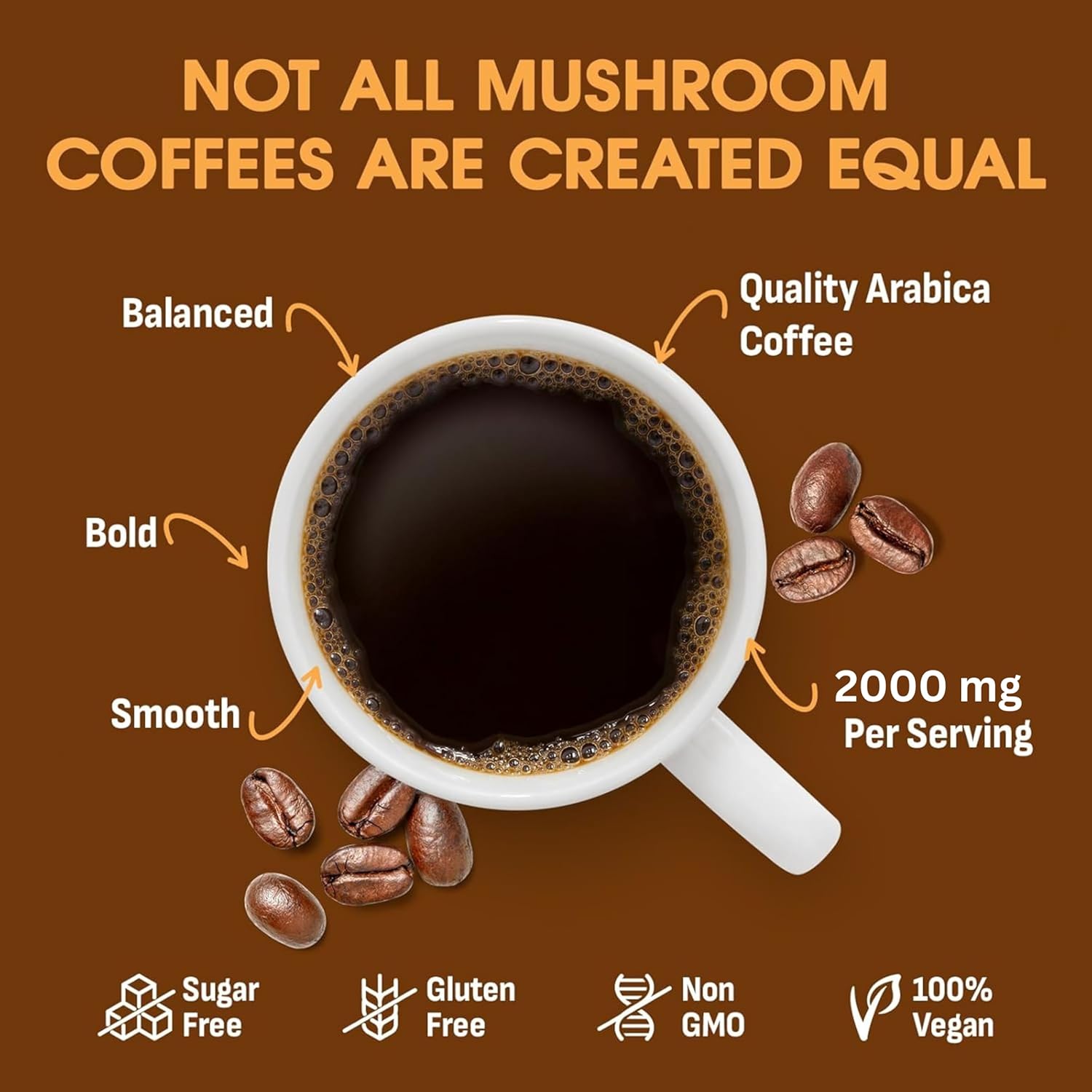 713pRuzAC9L._SL1500_.jpg Organic Instant Mushroom Coffee With Organic Arabica & 6 Adaptogenic Mushrooms (Lions Mane, Turkey Tail, Cordyceps & Others To Enhance Digestion, Energy, Focus, Immune Support (30 Servings-180g) - Image 5